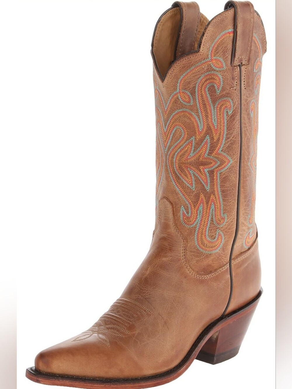 Justin's Scalloped Brown Leather Boots with Embroidered Shaft - Size 5.5